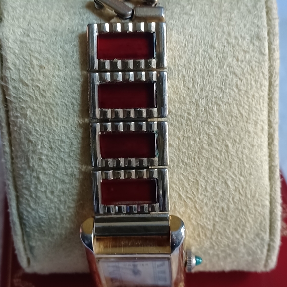 *SOLD* Ladies Cartier Gold-Tone Watch With 8 Garnet Panels VERY Old - Picture 8 of 14